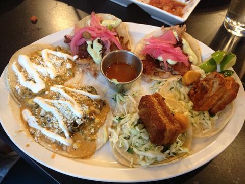 Pork Belly and hongos tacos